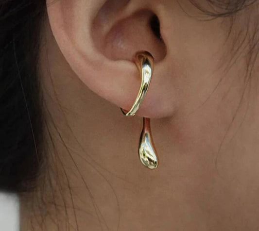 Hip Hop Metallic Gold Color Earcuff Clip Earrings