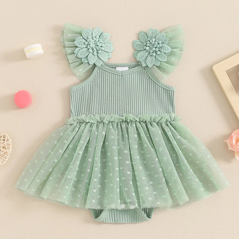 3D Flower Embroidered Romper Dress| Sleeveless Tutu