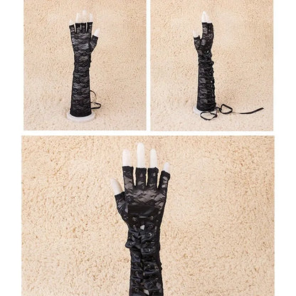 Women's Punk Half Finger Lace-Up Gloves for Halloween Party