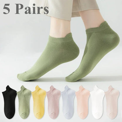 5 Pairs Macaron Candy Color Summer Socks – Soft Cotton