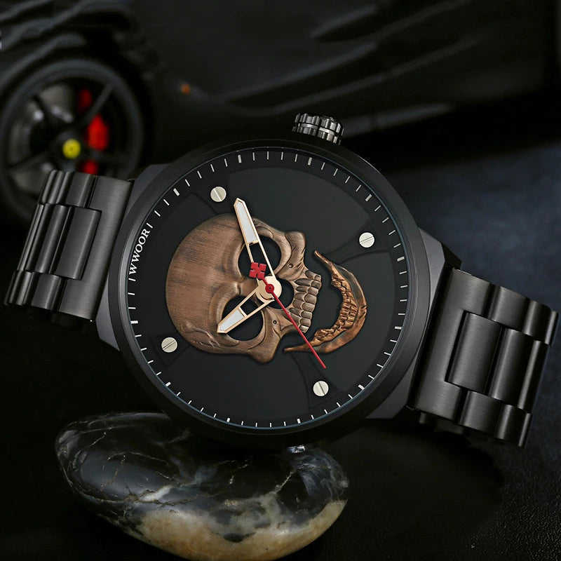 Men's Pirate Style Skull Watch - Quartz Sports Wristwatch