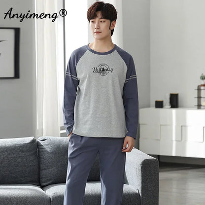 Deer Print Men's Pajamas - Soft Cotton Autumn Winter Loungewear