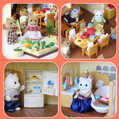 Forest Animal Family Dollhouse Furniture Set