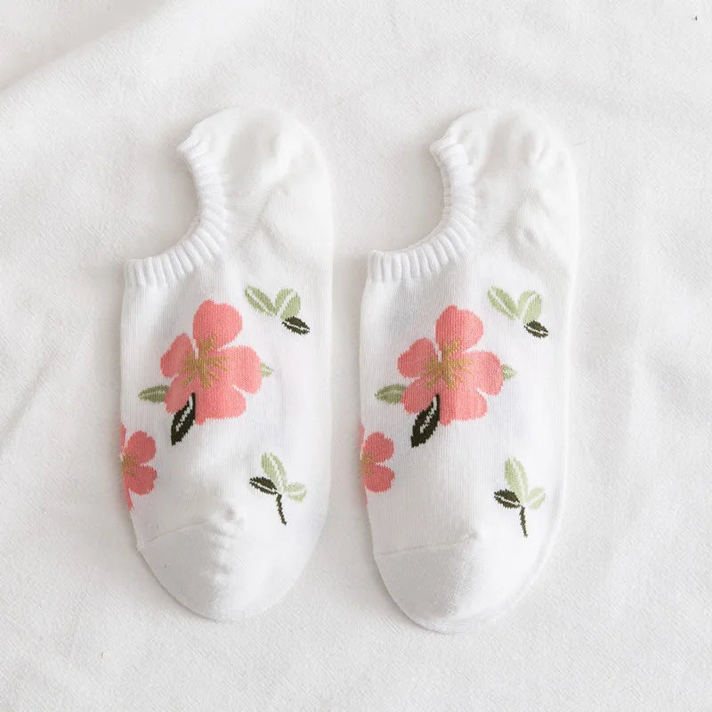 5 Pairs Women Cotton Floral Socks – Soft & Breathable