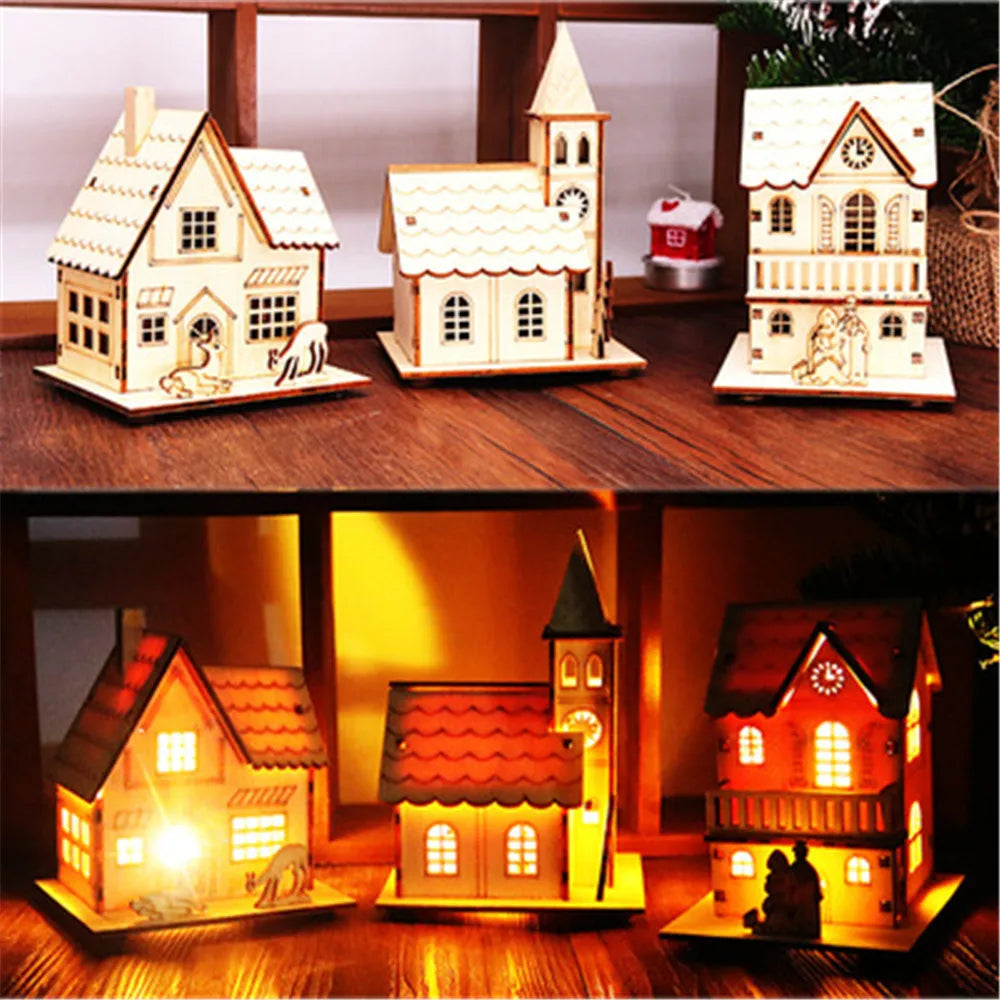 Christmas LED Light Wooden House - Luminous Cabin Table Ornament & Night Lamp