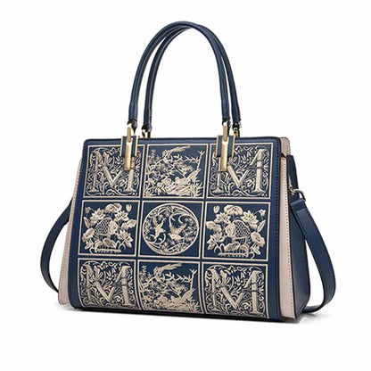 Leather Women's Bag | Trendy Embroidery Shoulder & Tote Handbag