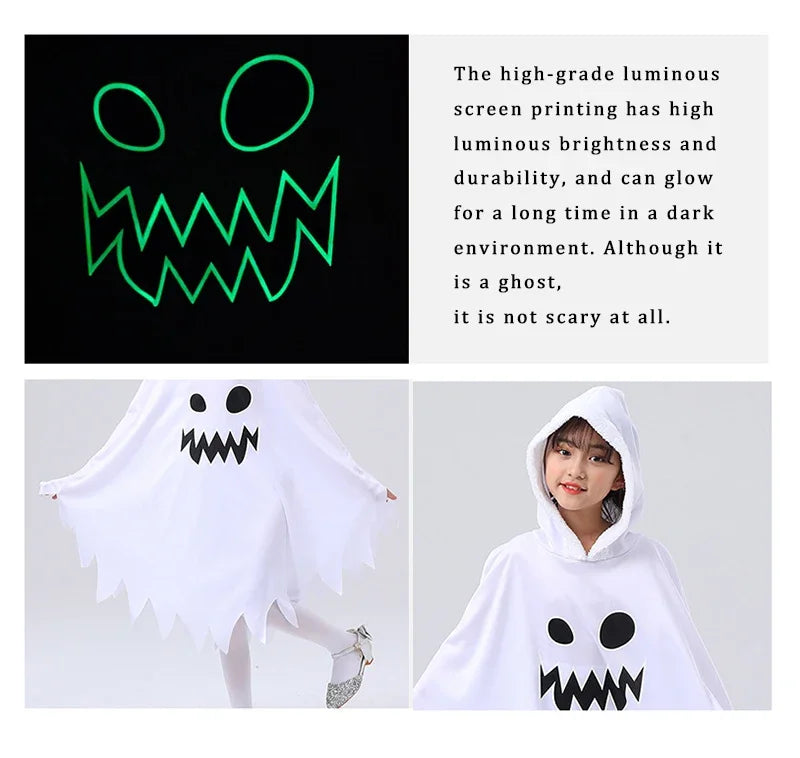 Sydanne Kids White Ghost Cape | Glowing Hooded Cloak