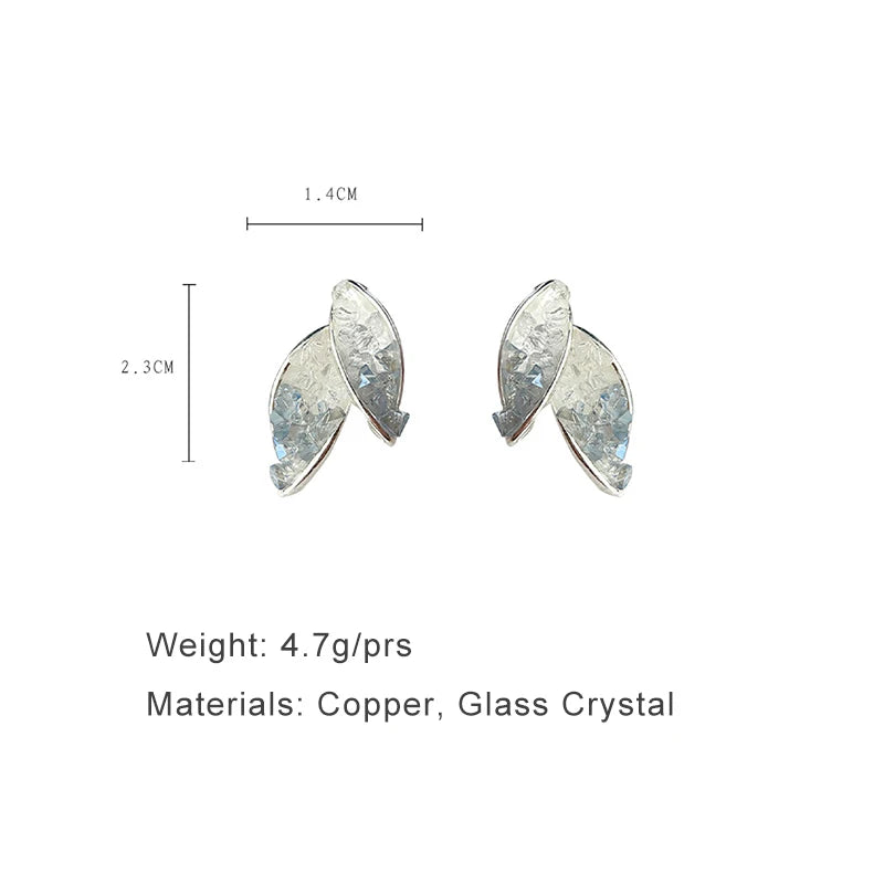 Glass Crystal Leaves Post Earrings