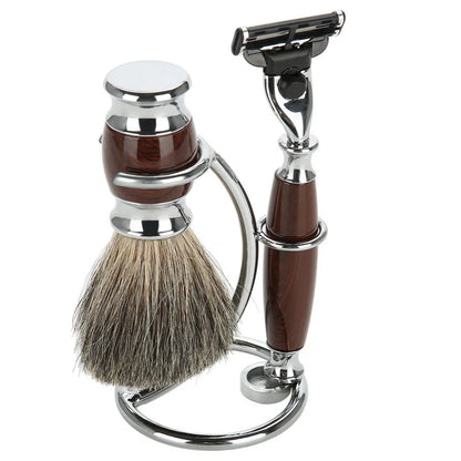 Men's Shaving Tools Set - Stainless Steel Razor & Brush Stand Kit