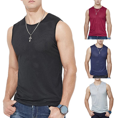 Ice Silk Sleeveless Shirt - Quick-Drying Mesh Tank Top for Men