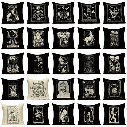 Horror Tarot Cushion Covers – Bone Stand Decorative Print Linen