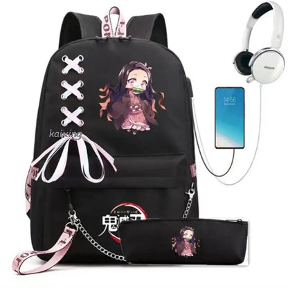 Hot Fashion Demon Slayer Backpack | USB Charge Canvas School Bag for Women & Men