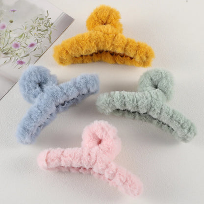 4PCS Plush Hair Claw Clips | Korean Solid Color Hairpins for Women