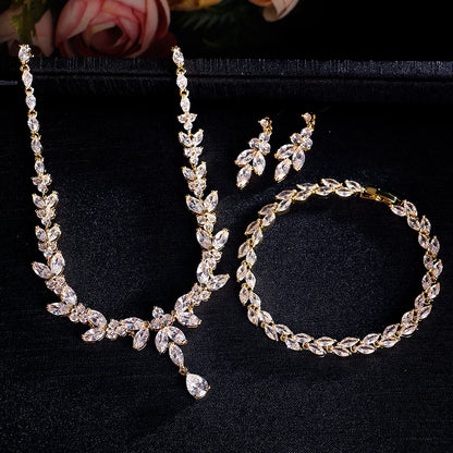 ZAKOL Luxury Brilliant Zirconia Leaf Jewelry Set