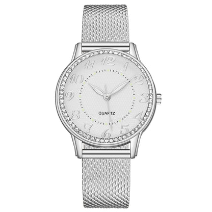 Luxury Women’s Watch with Mesh Band & Inlaid Crystals