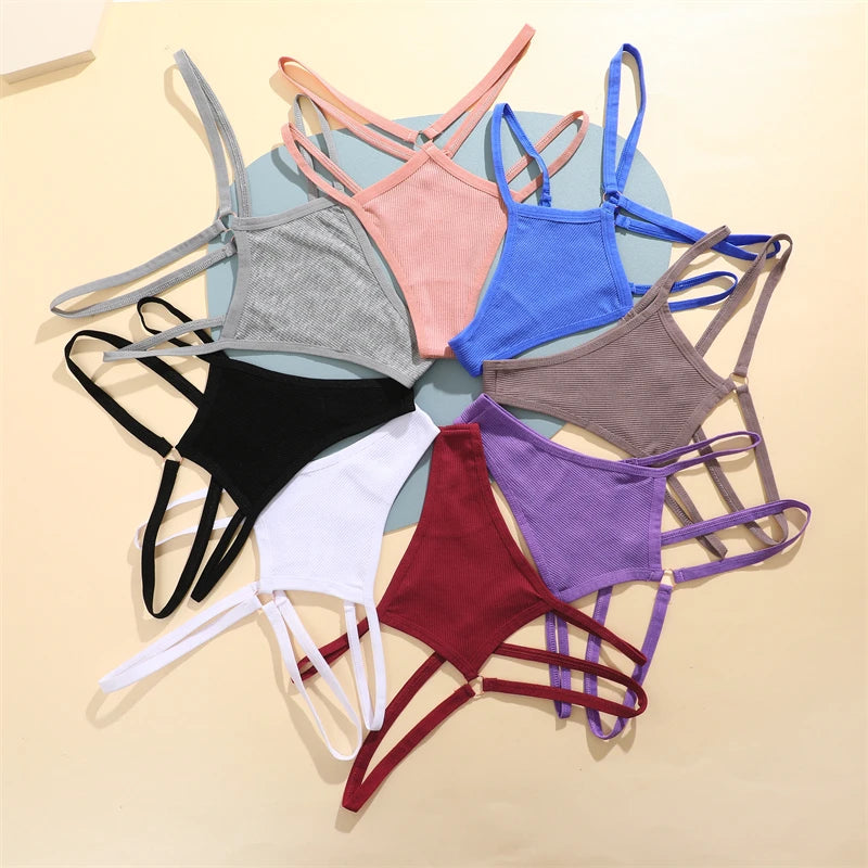 4-Piece Cotton Low-Waist Striped Thongs