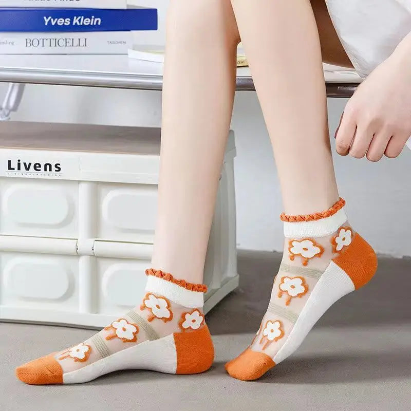 5 Pairs Thin Women Summer Cute Cartoon Socks