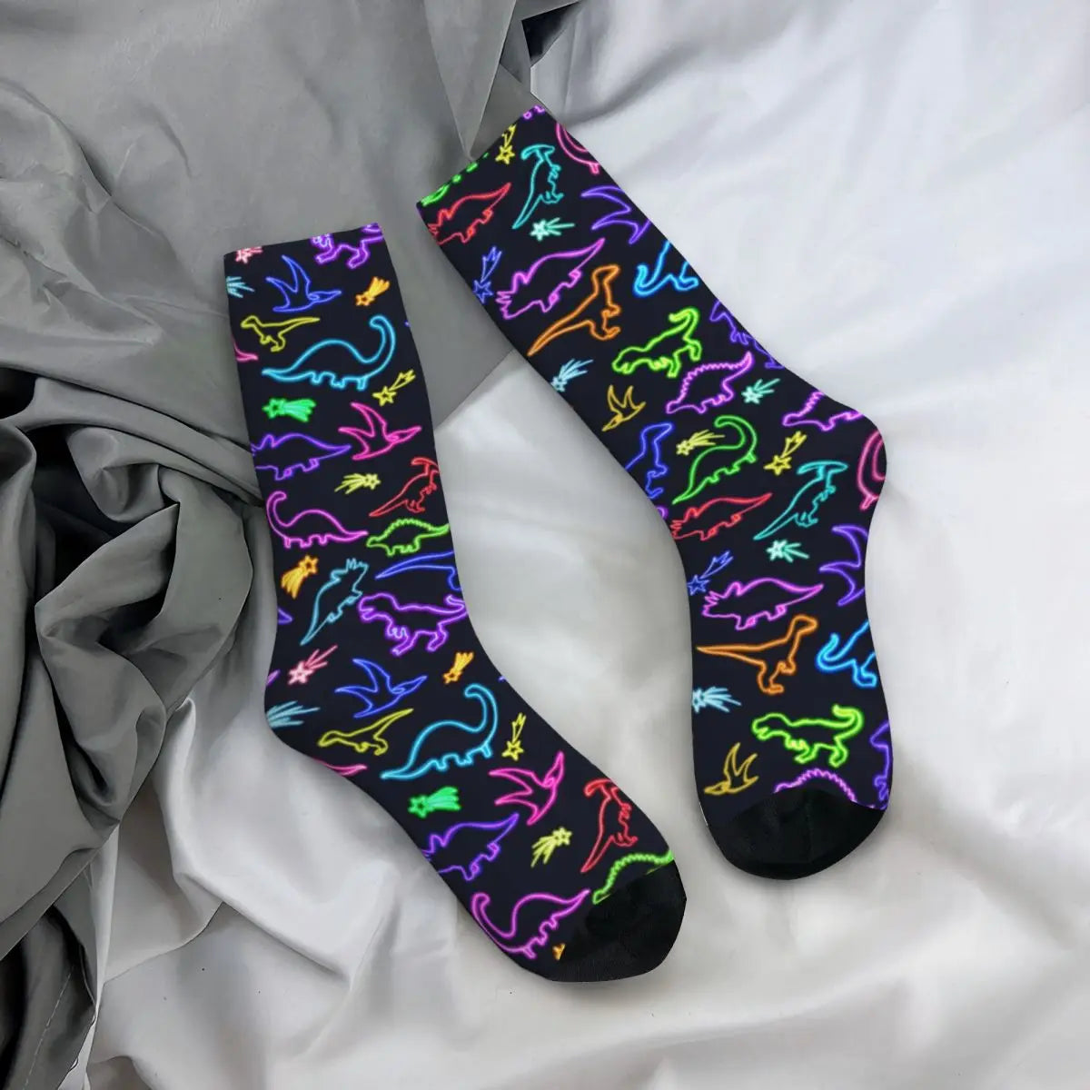 High Quality Neon Dinosaur Printed Socks