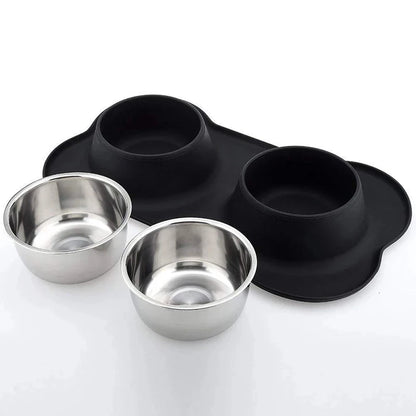 Antislip Double Dog Bowl with Silicone Mat