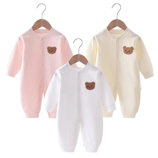 Autumn Baby Romper – Hooded Solid Color Bear Jumpsuit for Newborns