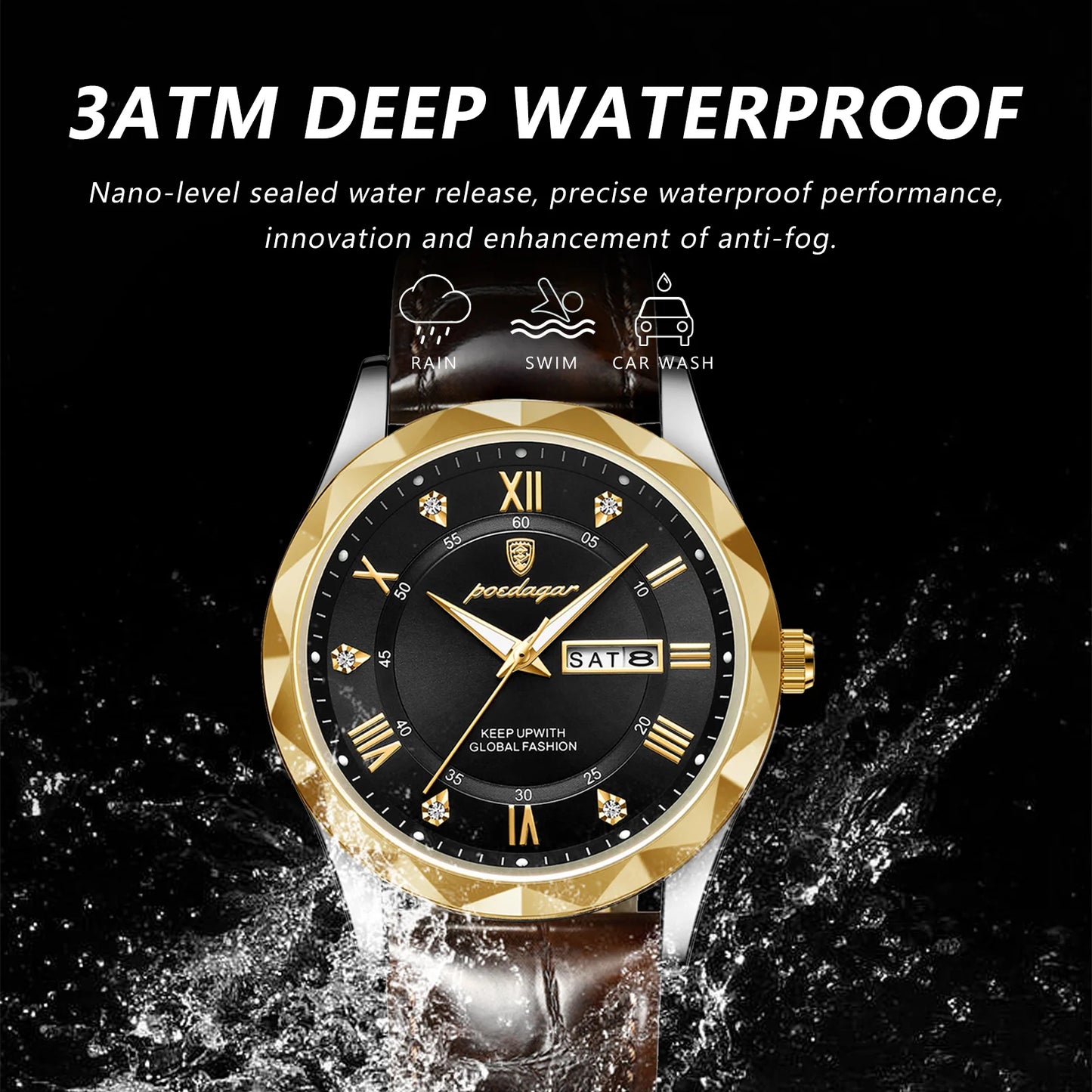 Luxury Waterproof Business Men's Quartz Watch with Luminous Display