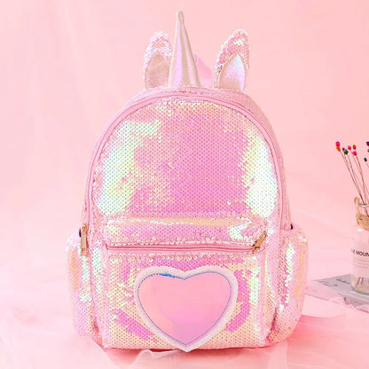 Unicorn Sequin Backpack for Girls | Cute Cartoon Fashionable Backpack & Waist Bag