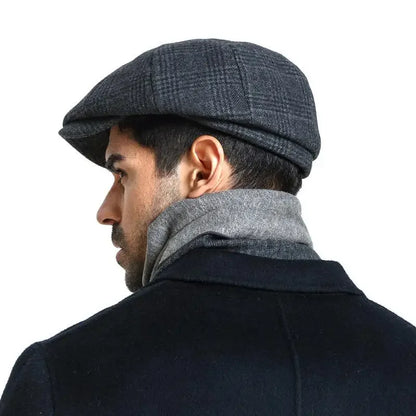 Fashion Wool Herringbone Hat – Retro British Style Flat Cap for Men and Women