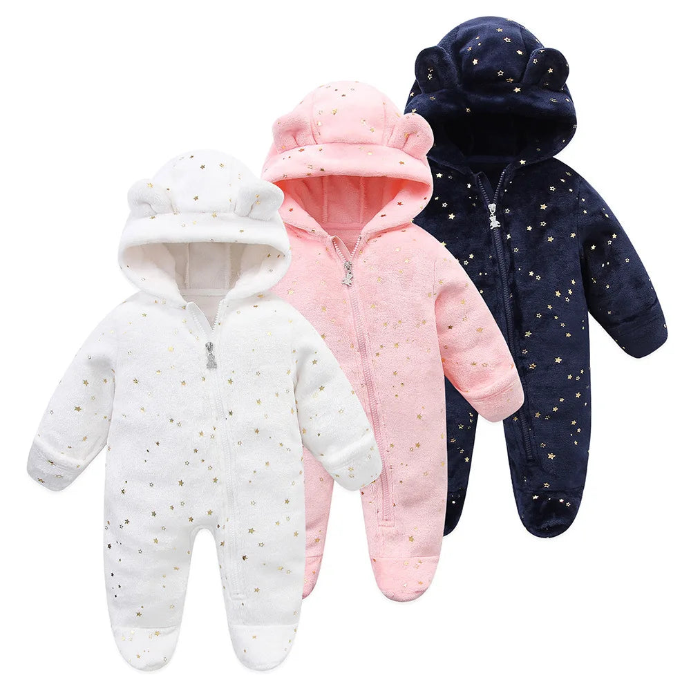 Newborn Baby Overalls - Plus Velvet Hooded Rompers