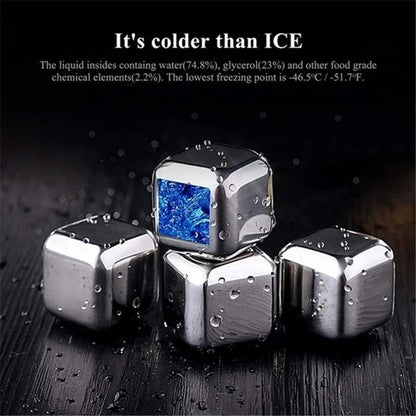 8-Piece Stainless Steel Reusable Ice Cubes Set – Non-Diluting Drink Chillers