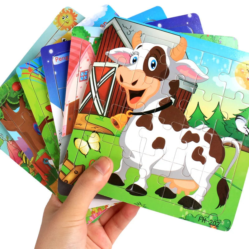 20-Piece Wooden Cartoon Animal & Vehicle Puzzle