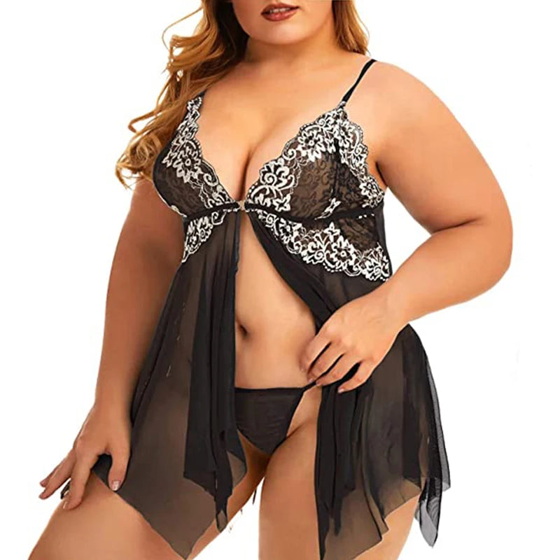 Plus Size Lace Babydoll Chemise Set for Women (S-5XL)