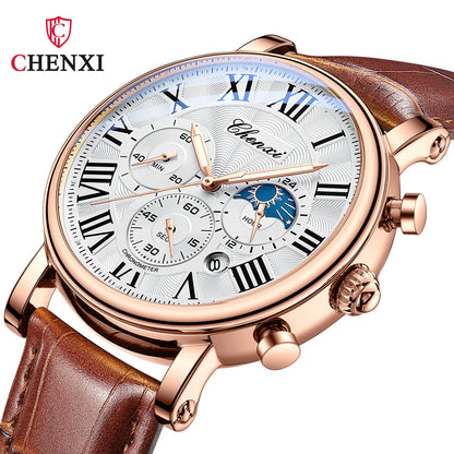 Multi-Function Business Men's Moon Phase Quartz Wristwatch