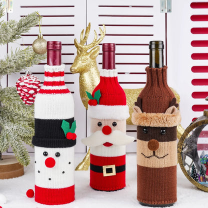 Christmas Santa Claus & Snowman Knitted Wine Bottle Cover