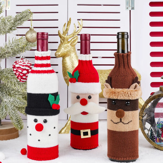 Christmas Santa Claus & Snowman Knitted Wine Bottle Cover