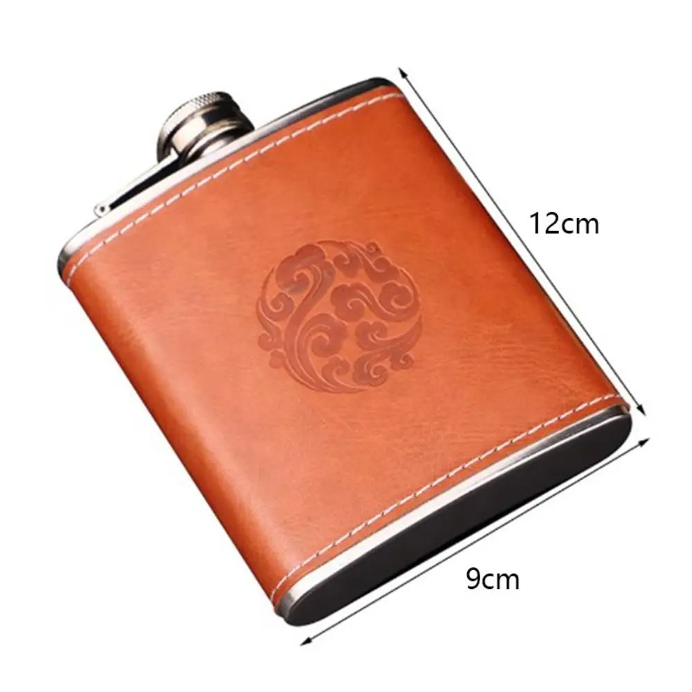 7oz Leather Cover Hip Flask – Stainless Steel Liquor Flask Gift