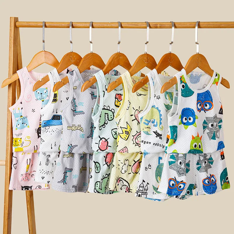 Cat Girls Pajama Sets - Sleeveless Summer Vest & Boys