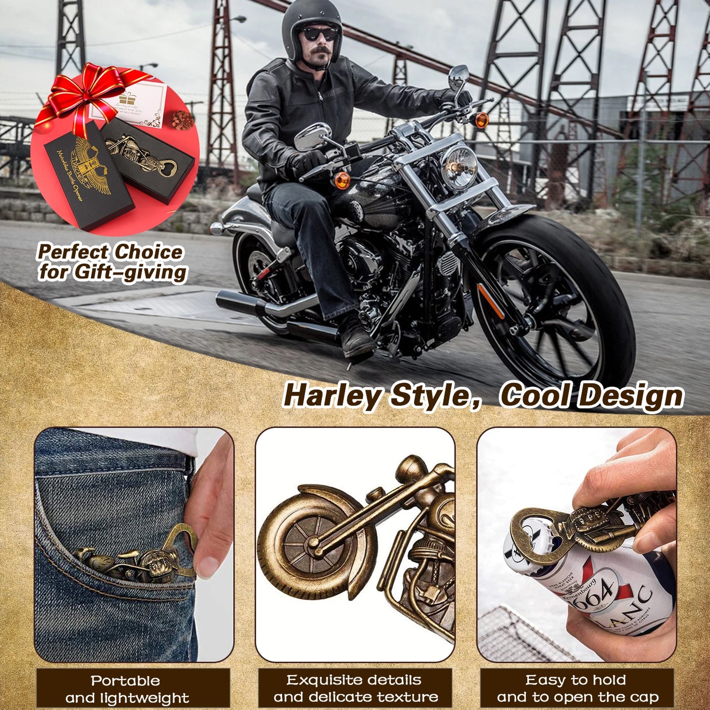 Bronze Motorcycle Beer Bottle Opener – Personalized Gift for Men