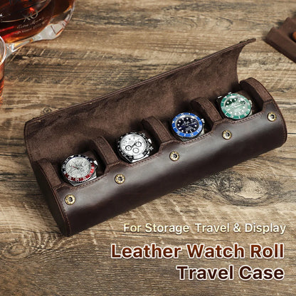 Vintage Genuine Leather Watch Case Box – Men’s Travel Wristwatch Holder