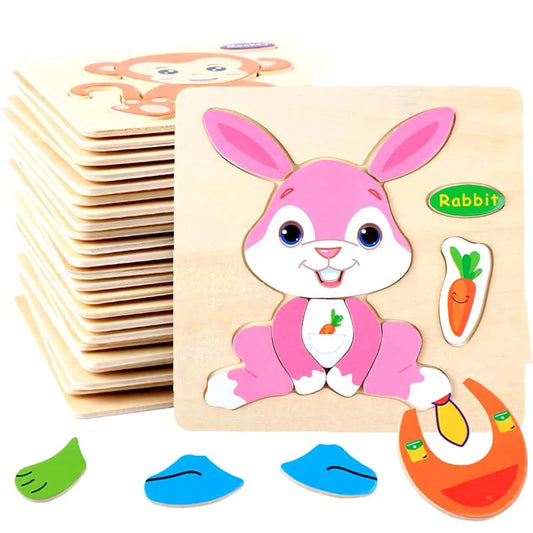 Baby Wood Jigsaw Puzzle – Cartoon Animal Montessori Toy