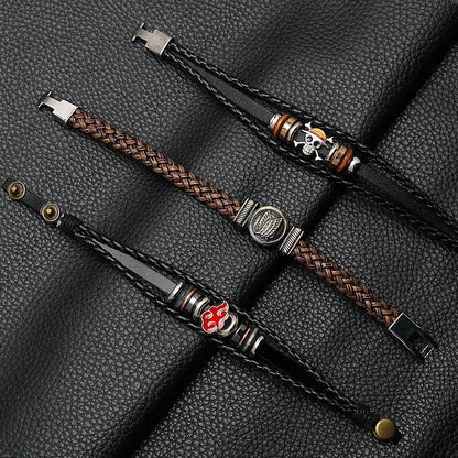 One Piece Lufei Straw Hat Black Leather Bracelet