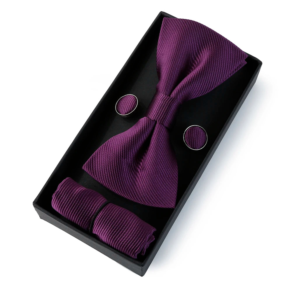 Classic Black Bowtie Set for Men – Bowtie, Pocket Square & Cufflinks in Gift Box