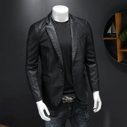 New Men's Slim Fit Leather Jacket - PU Casual Motorcycle Coat