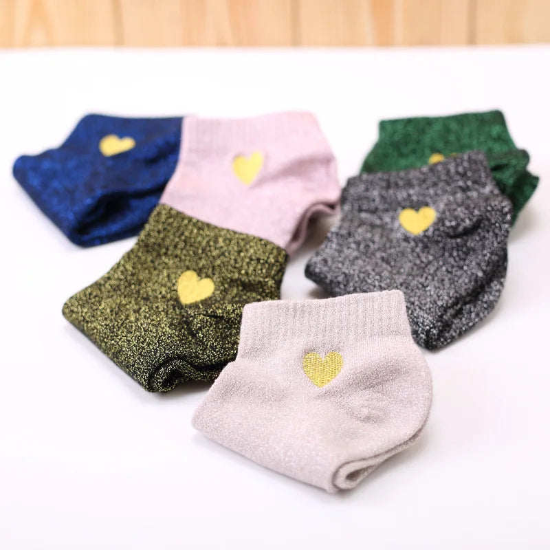 Women Embroidery Love Heart Glitter Socks