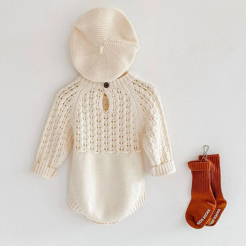 Baby Girls Long Sleeve Knit Romper – Autumn Jumpsuit