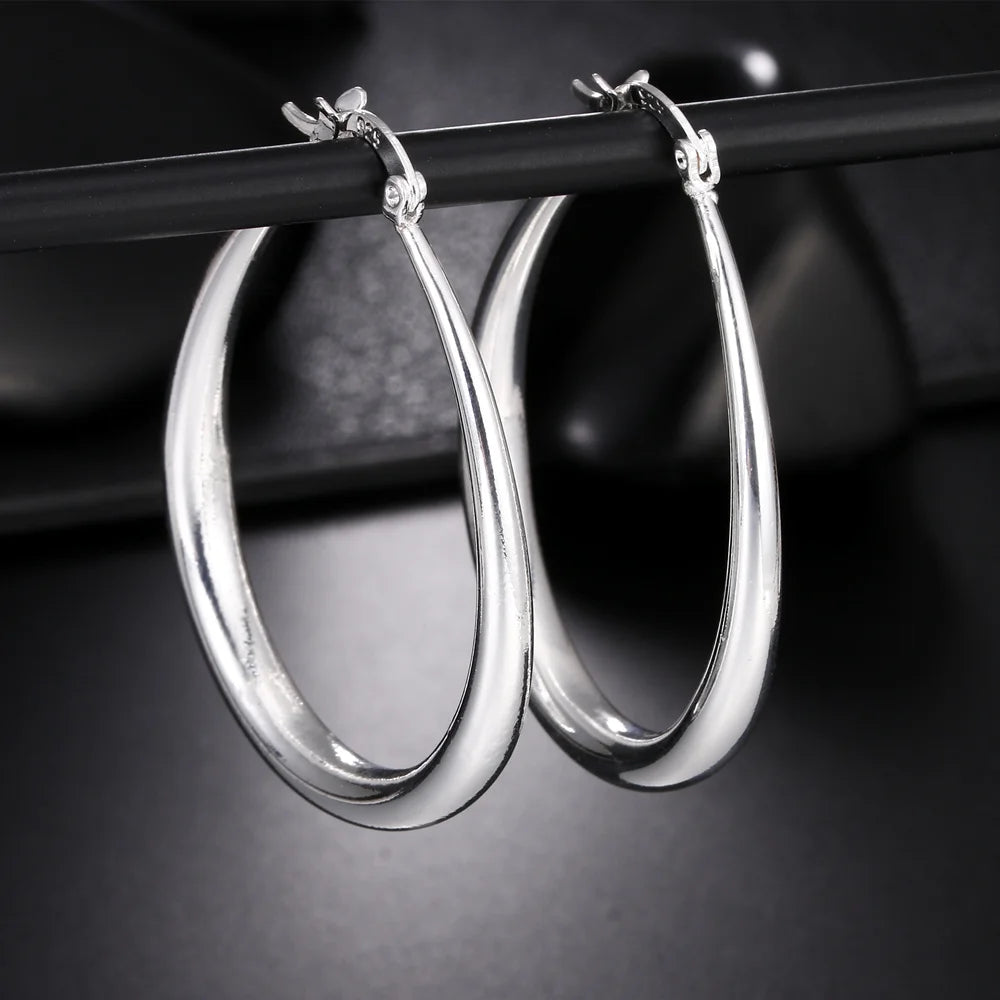 Elegant 41MM 925 Sterling Silver Big Hoop Earrings