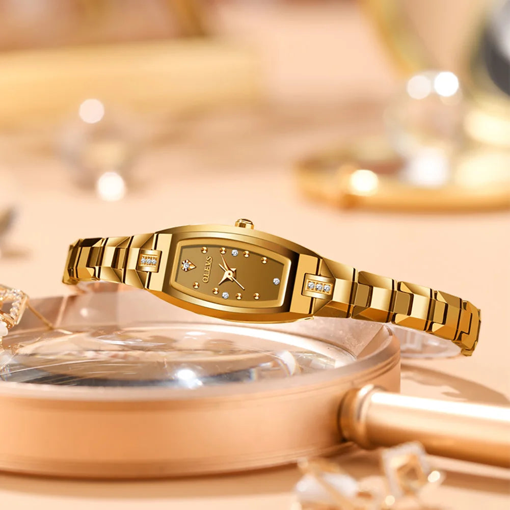 Luxury Women’s Golden Quartz Watch with Small Diamond Dial