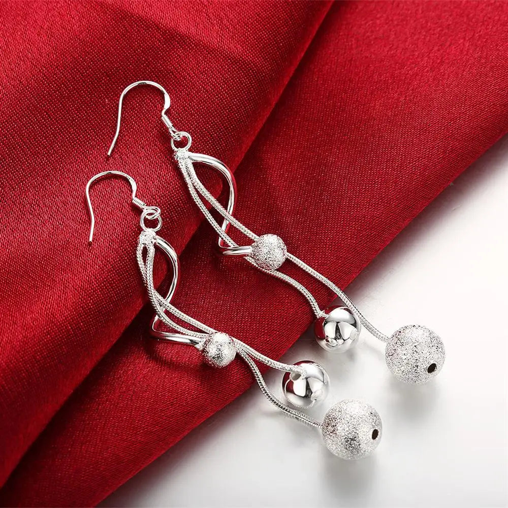 925 Sterling Silver Tassel Beads Earrings