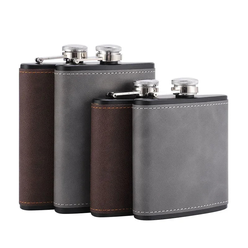 Portable Leather-Covered Stainless Steel Hip Flask – 6/8oz