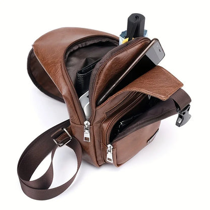 Premium Men's PU Leather Sling Bag - Anti-Theft & Durable