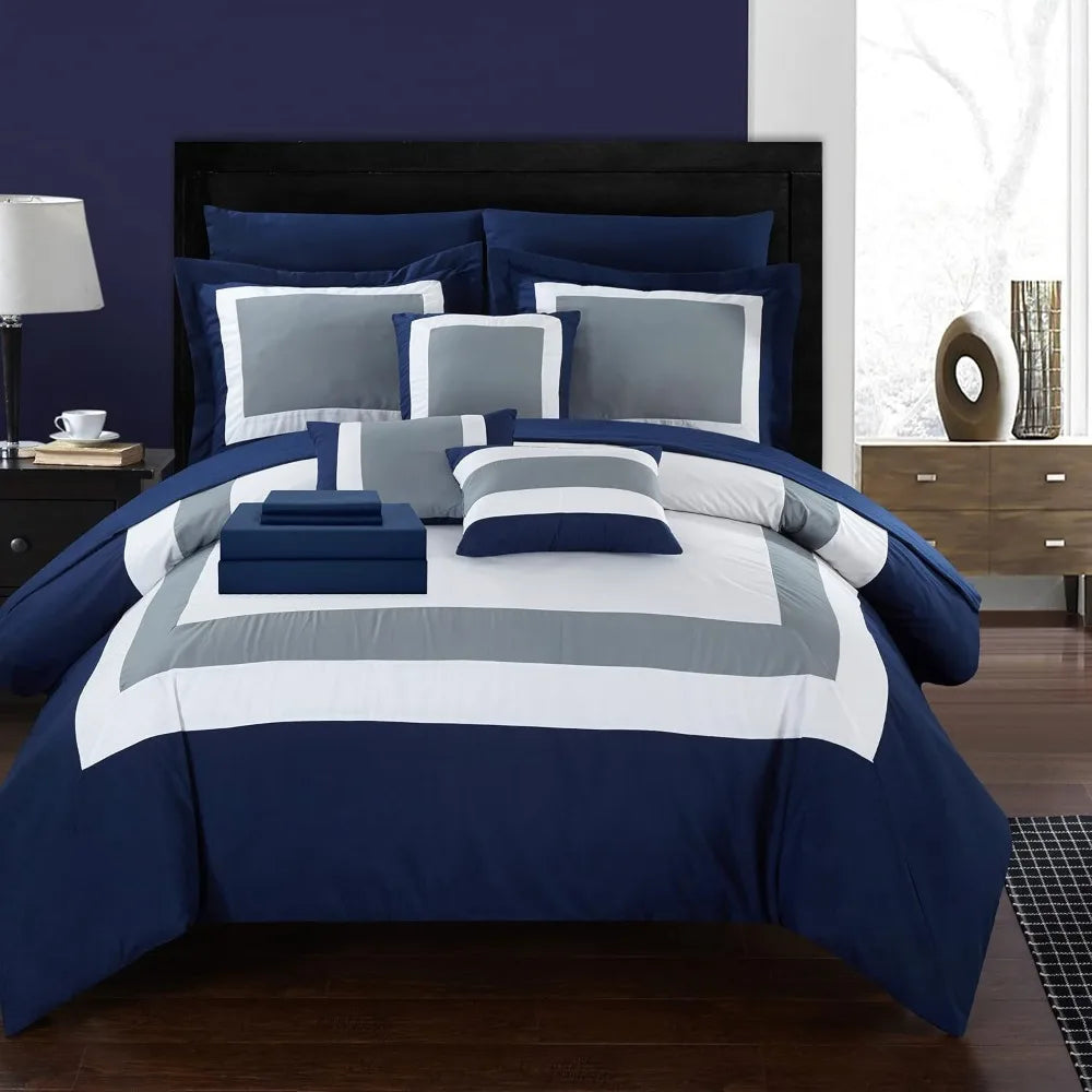 Chic Home 10-Piece Queen Comforter Set | Colorblocked Bedding